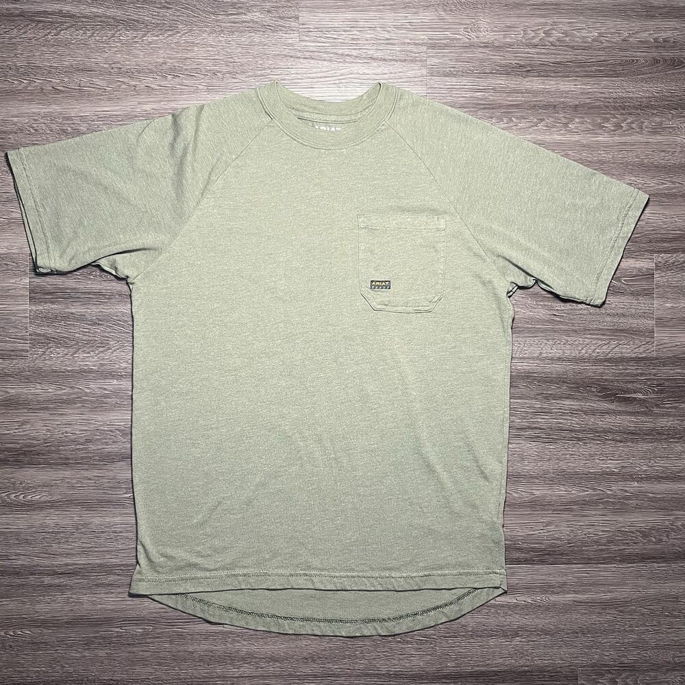 Ariat Rebar CottonStrong T-Shirt Men's M Sage Heather Pocket 10035009 EUC